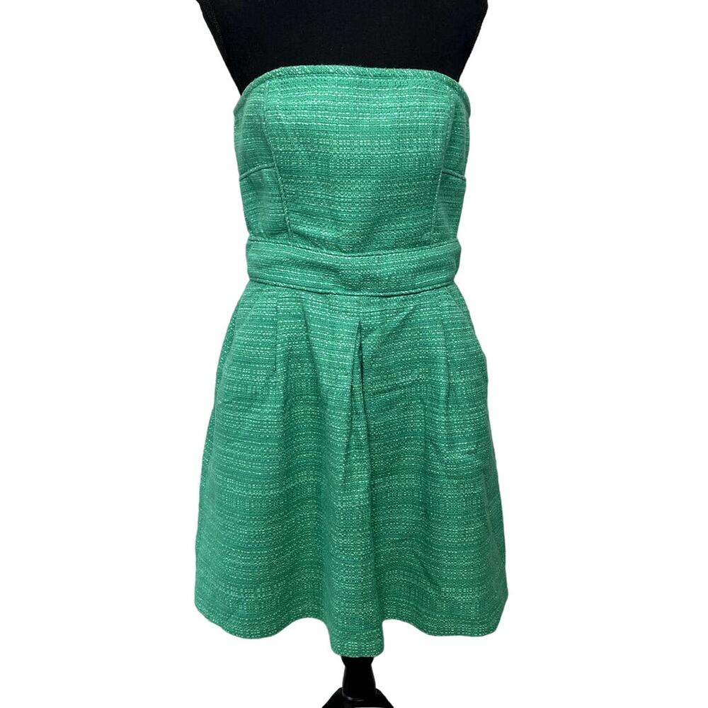 Banana Republic Tweed Strapless Lined Mini Dress Emerald‎ Green Women's Size 12